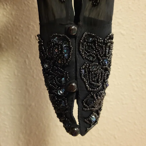 Papillon Sheer Black Beaded & Sequined Button-Up Top Size Large - Picture 9 of 13